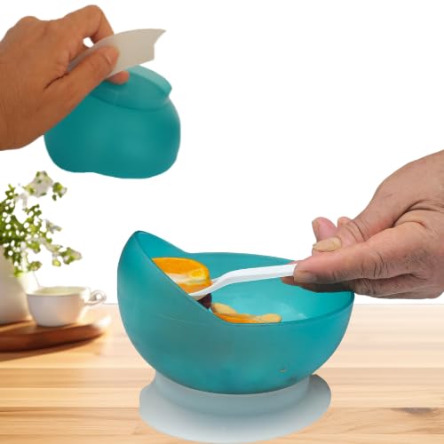 High-Low Scoop Bowl with Suction Base | Adaptive Self-Feeding Bowl for Elderly | Dish for Adults with Special Needs from Parkinsons Dementia Stroke or Tremors