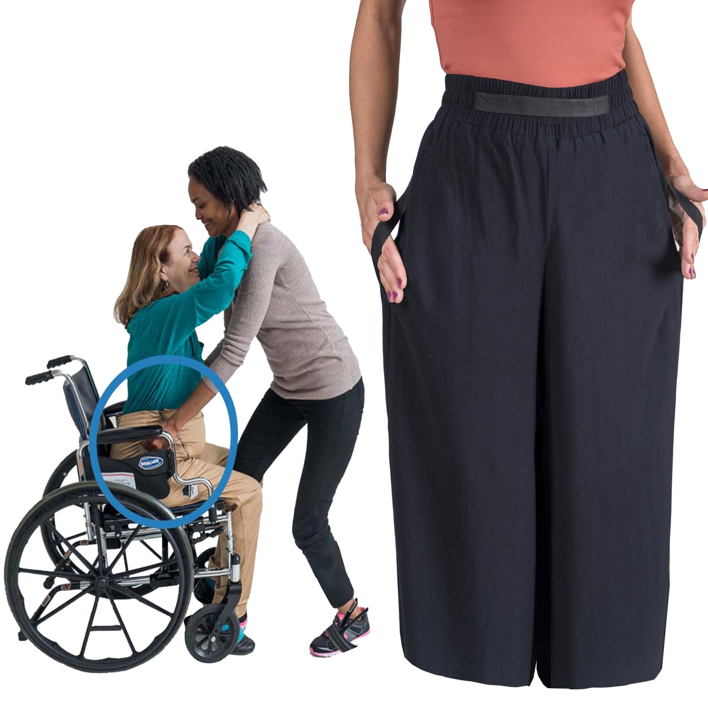 Transfer Pants - Standing Aid & Support for Transfering Disabled Wheelchair Patients Safely - Comfy Fleece Sweatpants (US Numeric 28 30 Regular Regular Baggies - Black)
