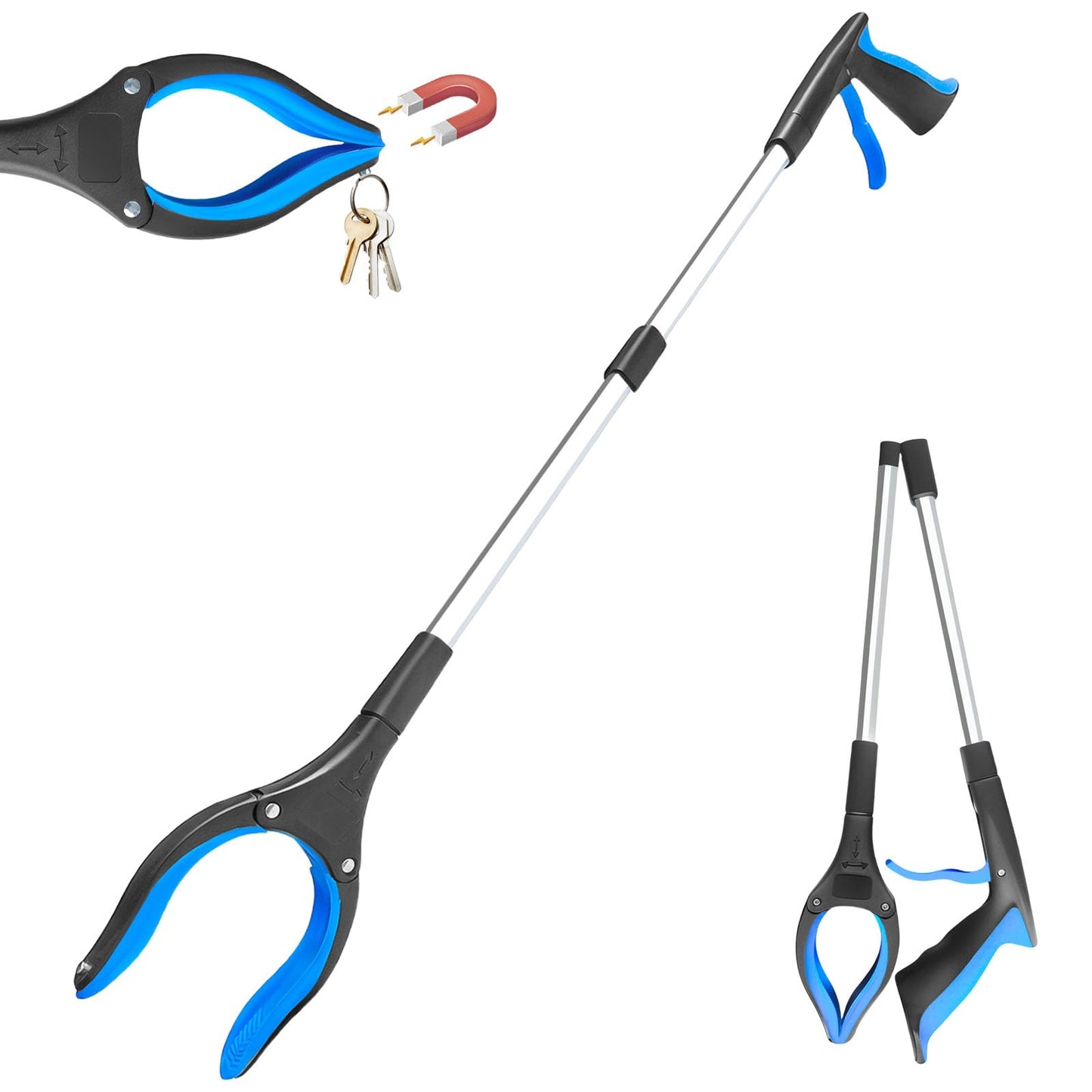 PECEBO 32" Grabber Reacher Tool 1-Pack Foldable Reacher Grabber Pickup Tool with 360° Anti-Slip Rotating Jaw & Magnet Mobility Aid Reaching Assist Tool for Trash Pick Up Lightweight Grabber Tool