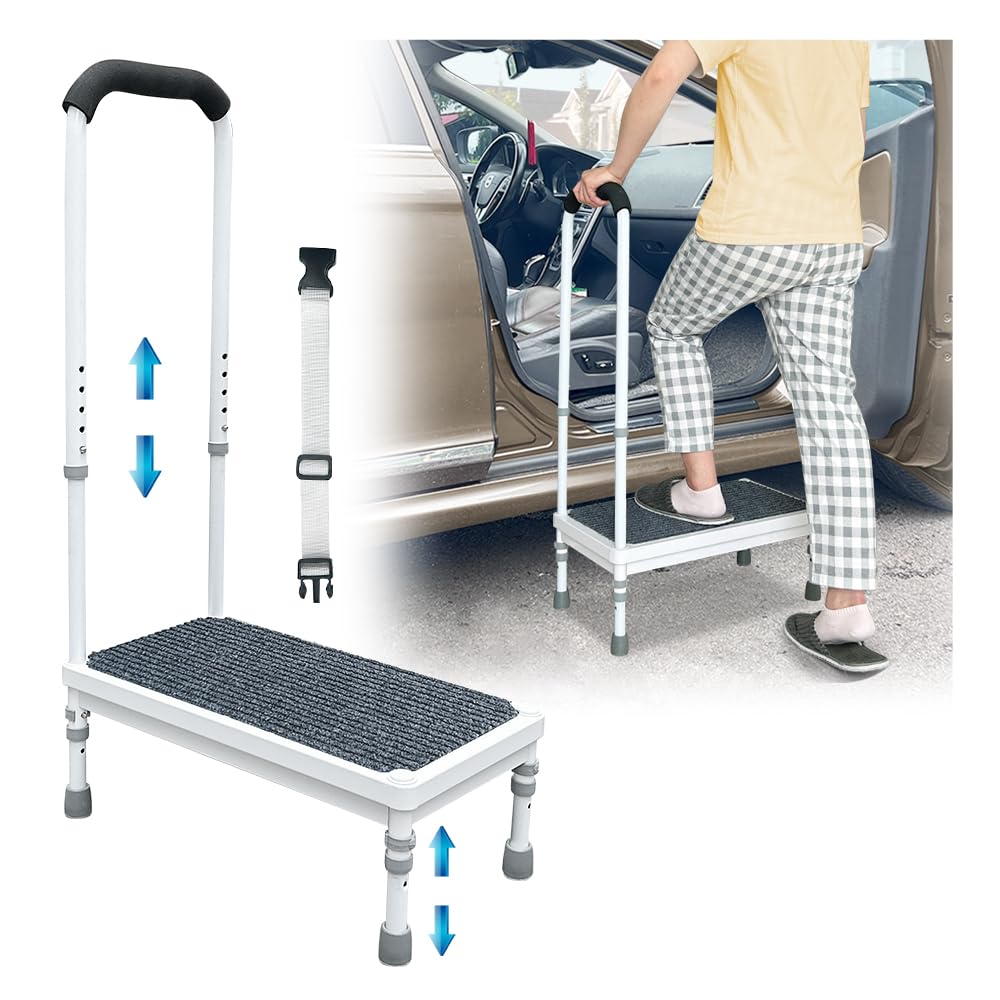 Medical Step Stool with Handle for Elderly Seniors SUV Car Steps 400lb Stepping Stool Adults Ramps with Handrails Height Adjustable Rv Steps Wide Platform Safety Handicap Mobility Assist Devices