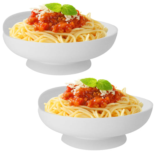 2 Pcs Spill Proof Scoop Plate with Non Skid Suction Base Elder Round Scoop Dish Self Feeding Dinnerware for Disabled Handicapped Elderly Adults Parkinsons Dementia Stroke Tremors (White)