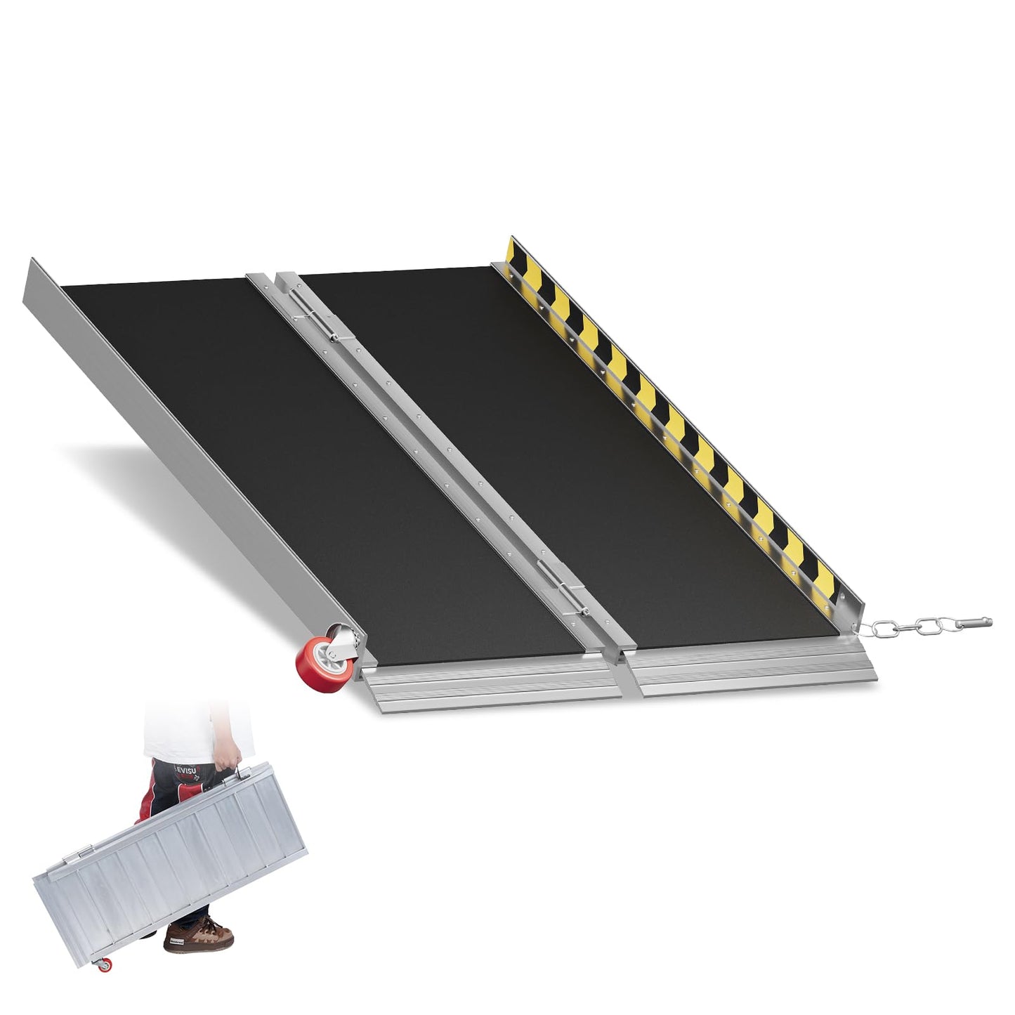 RexTact Portable Wheelchair Ramp with Wheels 3FT 800LBS Capacity Handicap Ramp for Home Non-Slip Aluminum Folding Threshold Wheelchair Ramp for StepsDoorways Curbs Stairs