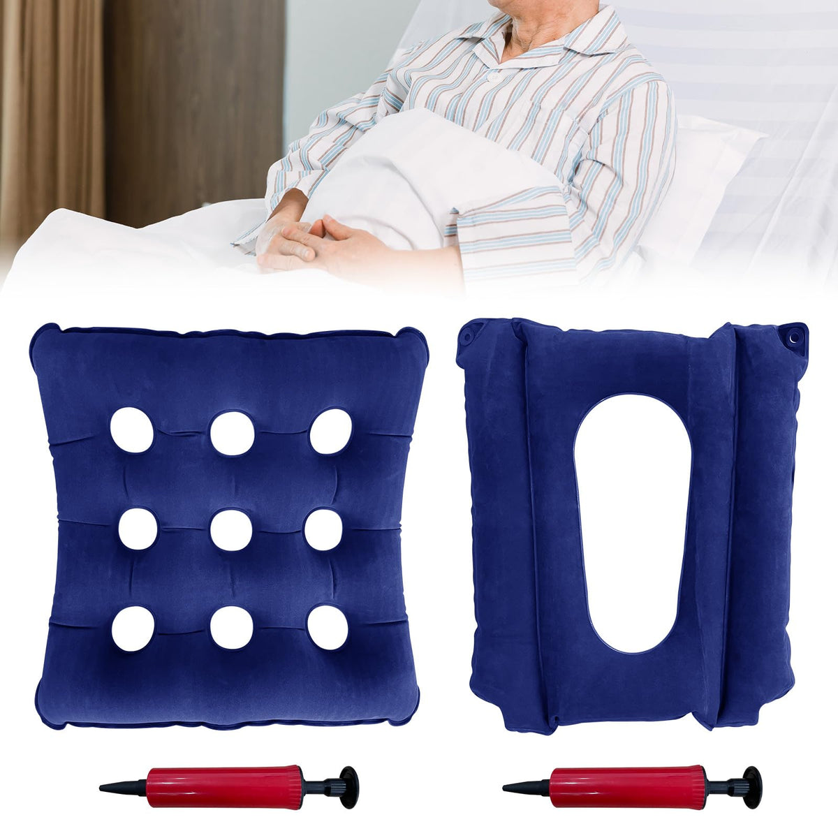 2 Pack Inflatable Seat Cushions Breathable Nursing Anti-Bedsore Air Cushion Seat Pad Waffle Chair Cushion for Sitting Toilet Wheelchair Chair Shower Chair (with Inflatable Pump)