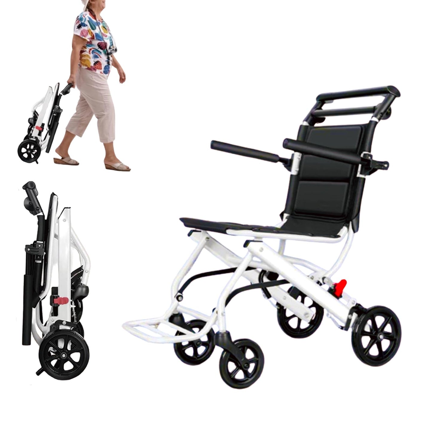 Portable Folding Transport WheelchairTransport Wheelchair Lightweight FoldableTransport Wheelchair Lightweight Foldable Wheel Chair for AdultsTravel Wheelchair for Elderly (White)