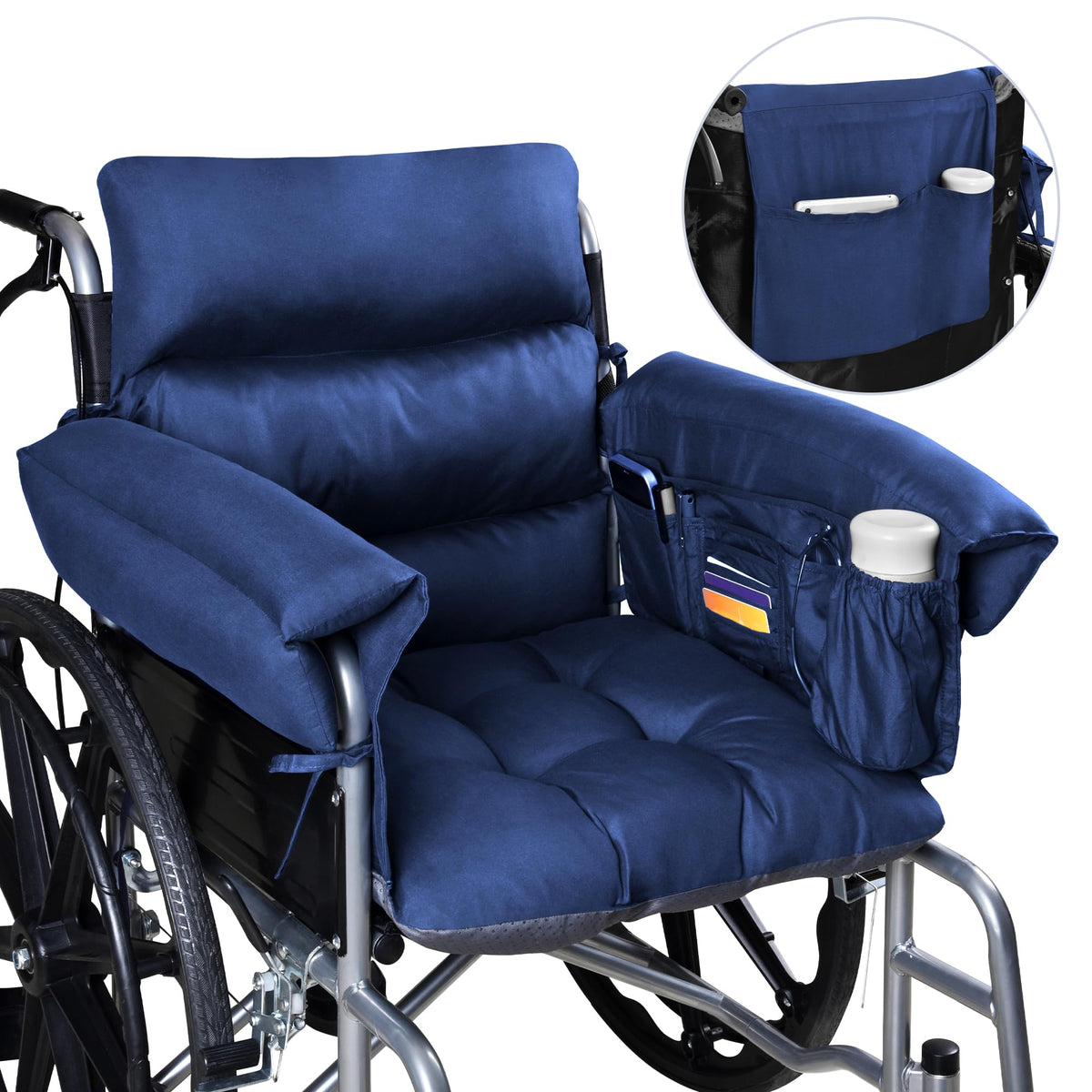 CZL Wheelchair Cushions with Armrest Storage Pockets and Back Pockets Wheelchair Cushions for Pressure Relief 18”Anti-Slip Wheelchair Seat Cushions for Seniors
