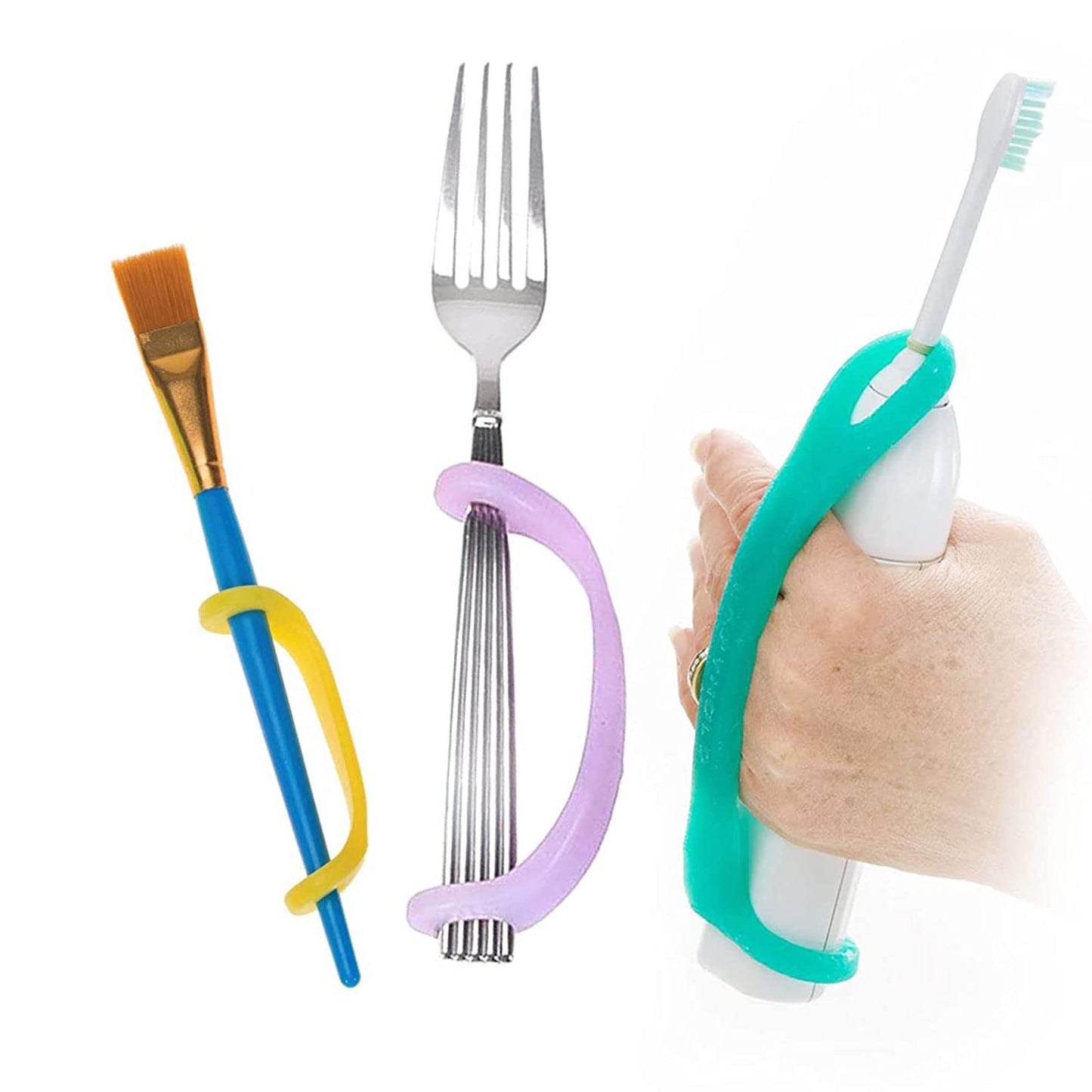 EazyHold Elderly Female 3-Pack Silicone Adaptive Aid Universal Cuff Hand Grip Assistive Device for Rehab Arthritis Parkinsons Stroke Physical Therapy